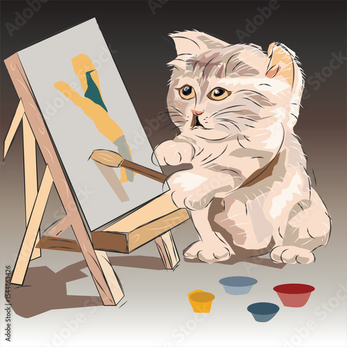 A Cat is painting cartoon vector illustration.