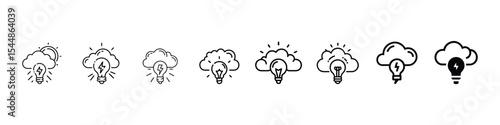 Storm Cloud and Lightbulb Icon – Overcoming Confusion and Finding Clarity, Storm cloud clearing with lightbulb behind icon representing breakthrough, idea clarity, overcoming confusion