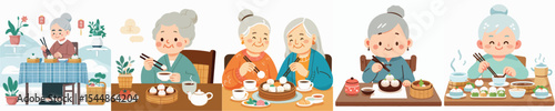 grandmother character vector eating dimsum