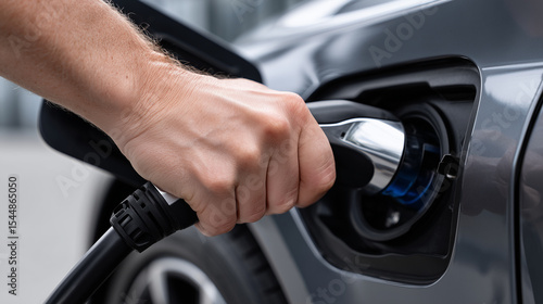 Close-Up of Electric Vehicle Charging Plug in Port