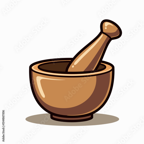 Illustration of a Mortar and Pestle, Traditional Kitchen Utensil for Grinding Ingredients, Cooking Preparation