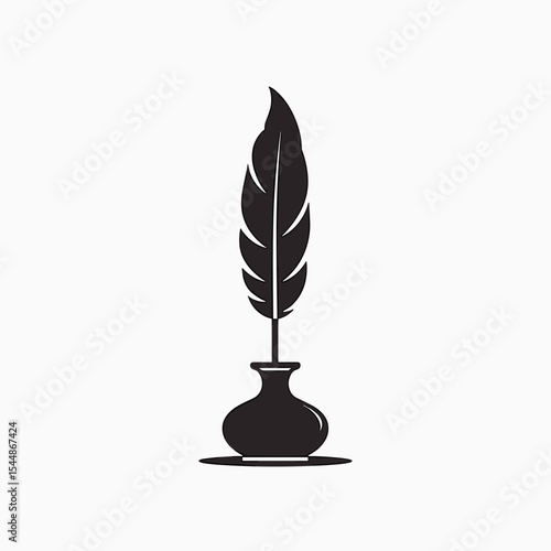 Elegant Quill Pen and Inkwell Illustration for Writing, Authorship, and Creative Expression