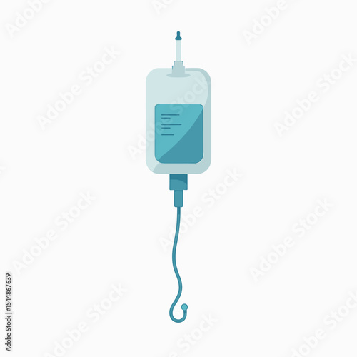 Intravenous Drip Bag with Blue Liquid, Medical Treatment Illustration, Flat Design Style