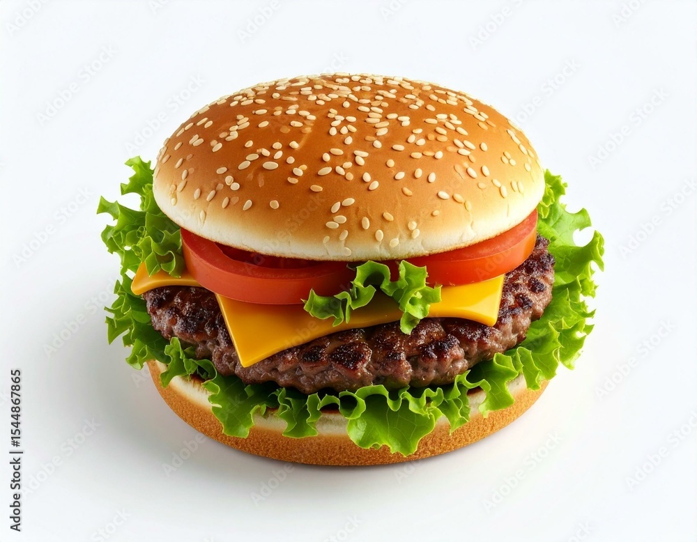 Cheeseburger with sesame seed bun lettuce tomato and melted cheese hamburger Cheeseburger with sesame seed bun lettuce tomato and melted cheese hamburger