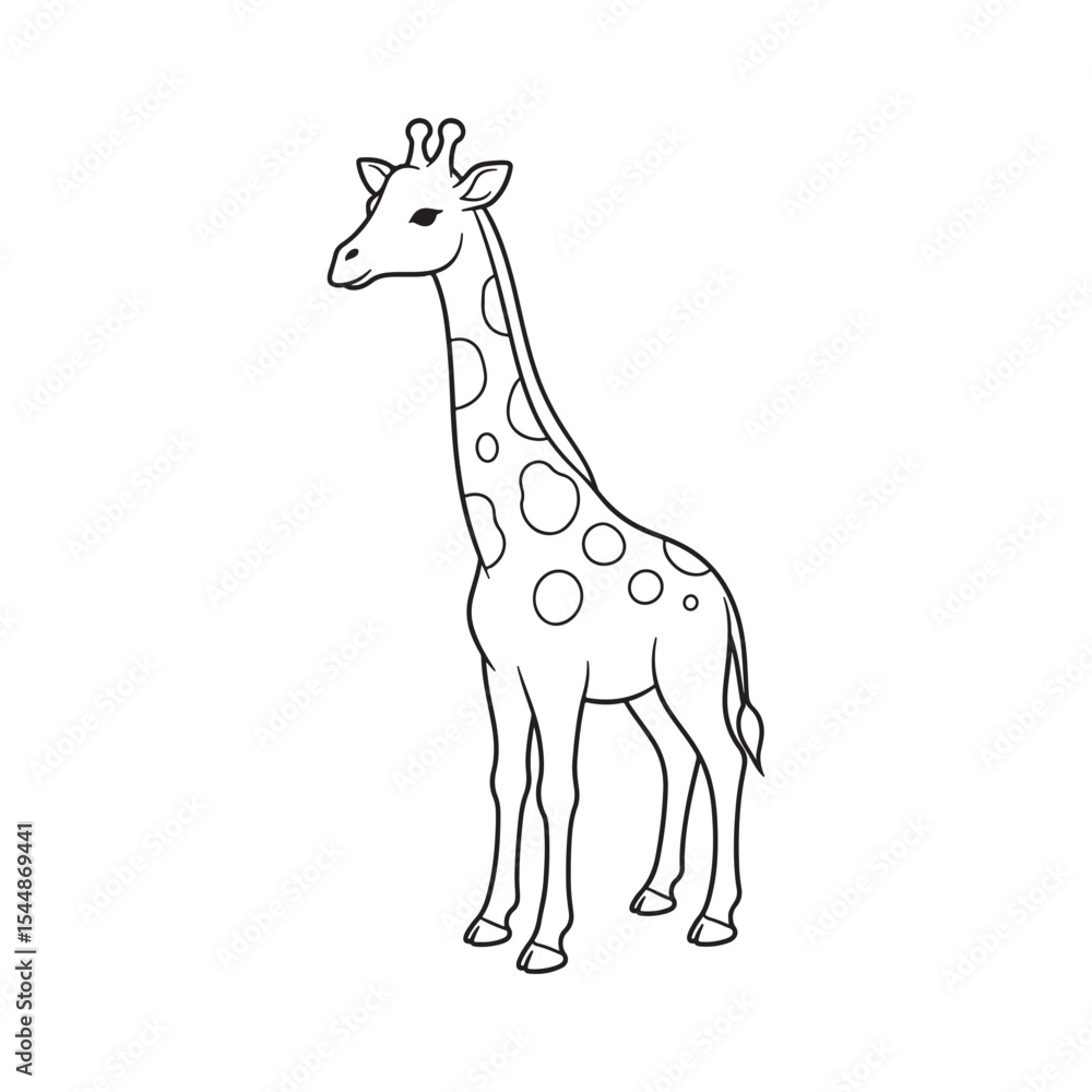 Fototapeta premium Black Line Drawing Giraffe Spots Standing Line Art