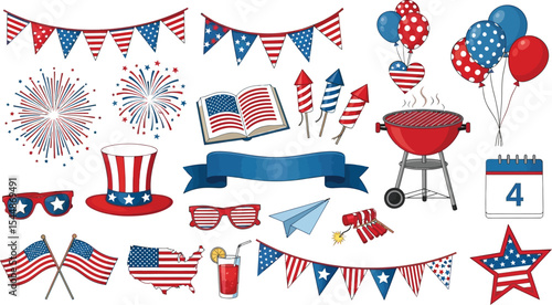 A collection of patriotic themed clip art for fourth of july celebration