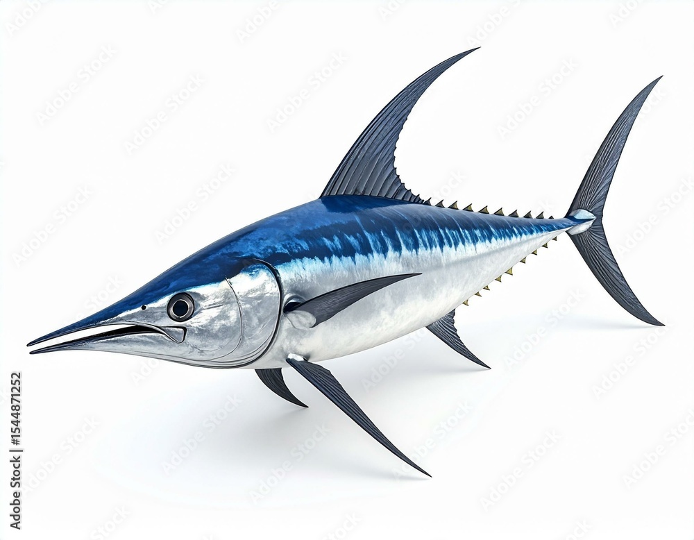 Fototapeta premium Blue Marlin Fish Detailed 3D Render on White Background Ocean Sea Marine Life