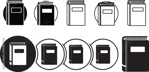Collection of Black and White Book Icons Various Angles and Styles Simple Line Art Book Illustrations Set of Notebook Symbols for Design