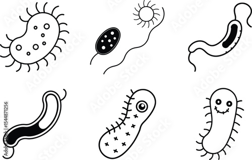 Diverse Bacterial World: Vector Illustrations of Pathogens, Processes, and Unique Concepts