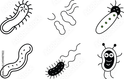 Diverse Bacterial World: Vector Illustrations of Pathogens, Processes, and Unique Concepts