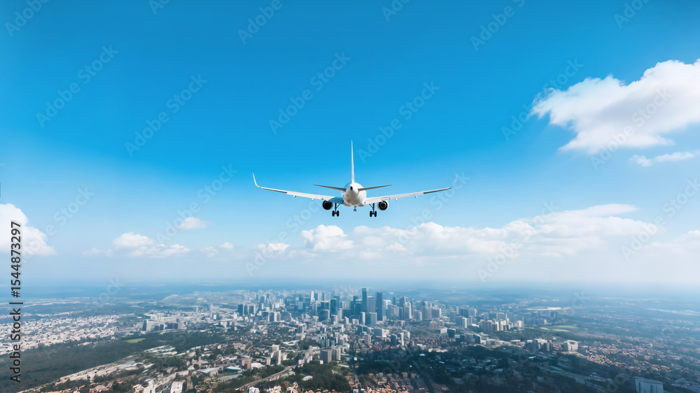 Fototapeta premium airplane in the sky over the city