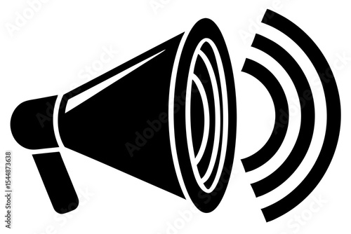Black Megaphone Icon, Announcement, Sound Waves