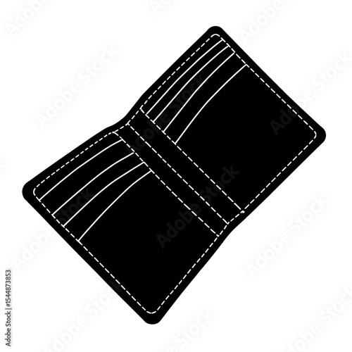 Silhouette of open cork wallet with compartments, plant-based style fashion accessory