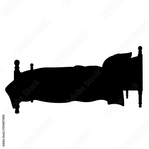 Silhouette of classic bed with footboard, sleep comfort simplicity