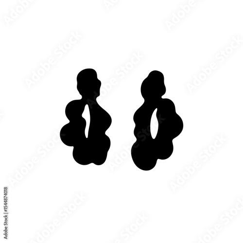 Black pearl-style silhouette earrings on white background, minimalist recycled fashion