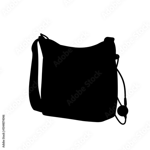 Silhouette of sling bag with headphone on white background, music mobility accessory