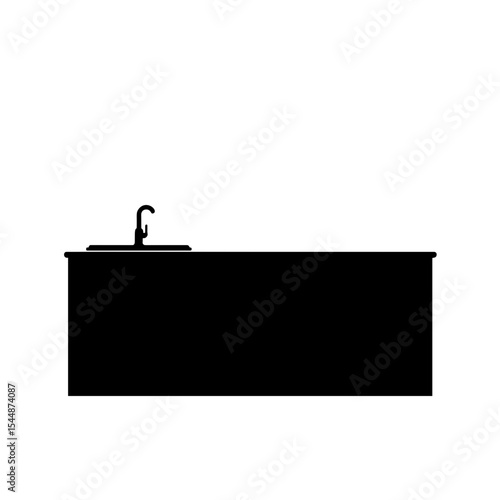 Silhouette of kitchen sink and counter on white background, minimalistic design copyspace
