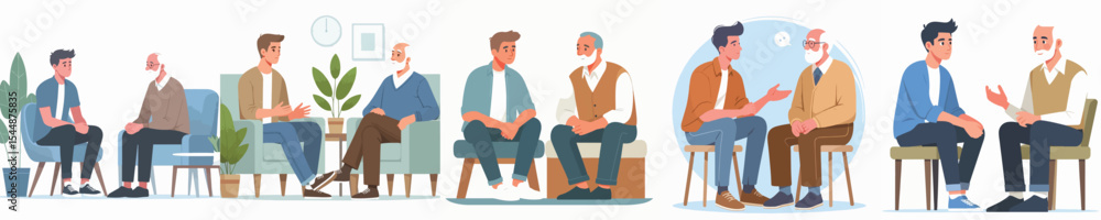 young man character vector talking to grandfather young man character vector talking to grandfather