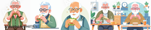 vector character grandpa eating sandwich