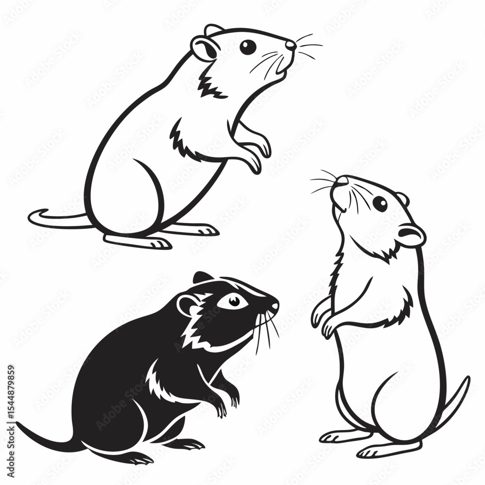 Hamsters Silhouette Vector Sheet - Accurate Proportions, Minimalist White Background Hamsters Silhouette Vector Sheet - Accurate Proportions, Minimalist White Background
