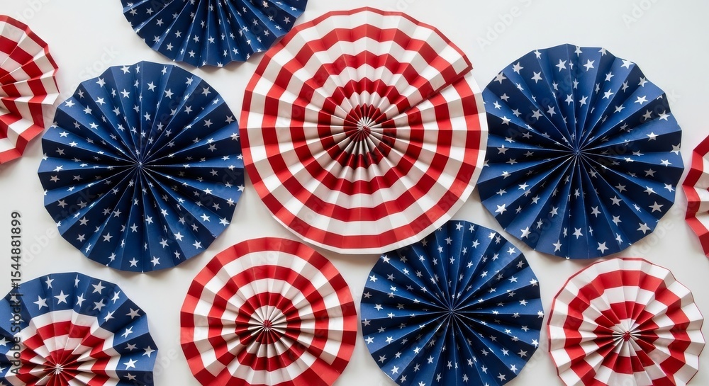 Fototapeta premium Patriotic Paper Fans Festive Decorations for Independence Day