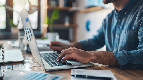 Close-Up of Male Hands Typing on Laptop Keyboard in Modern Office

