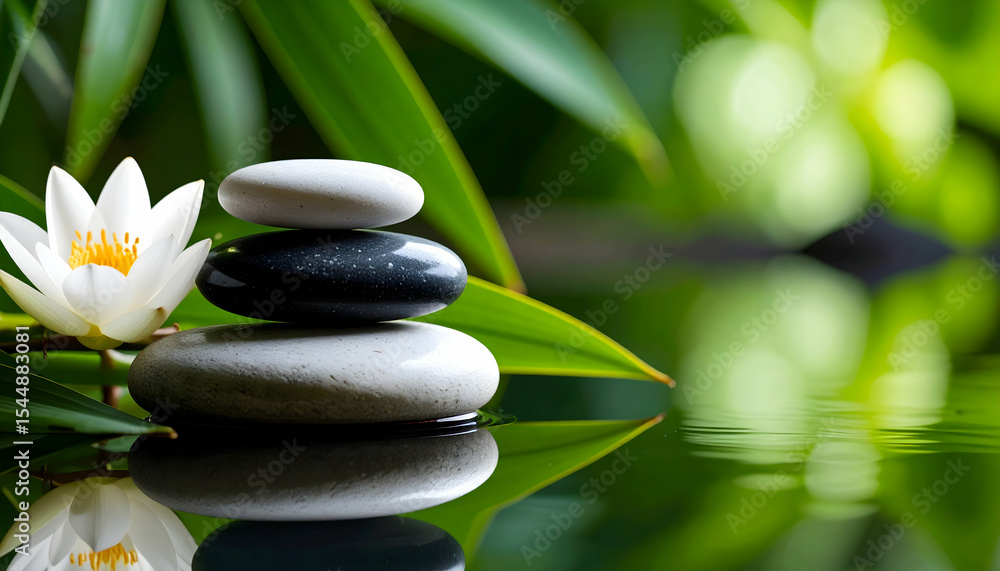 Serene Water Lily and Stacked Stones Reflection Serene Water Lily and Stacked Stones Reflection