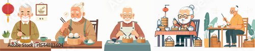 grandpa character vector eating dimsum