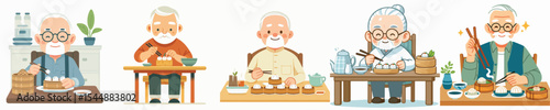 grandpa character vector eating dimsum