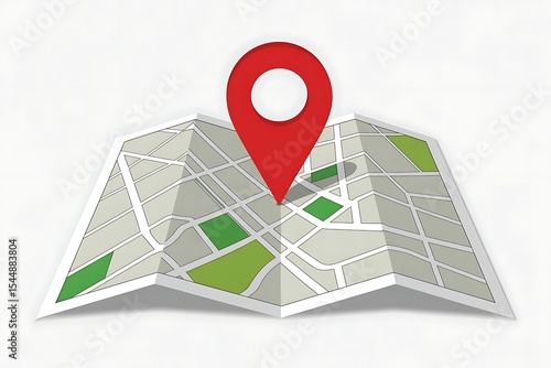 3D Illustration Folded Paper Map with Location Pin - Navigation & Exploration