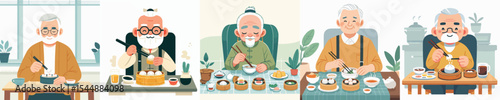 grandpa character vector eating dimsum