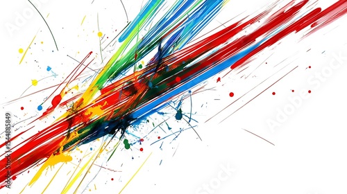 Dynamic Abstract Composition Featuring Vibrant Colorful Paint Splatters Isolated on White