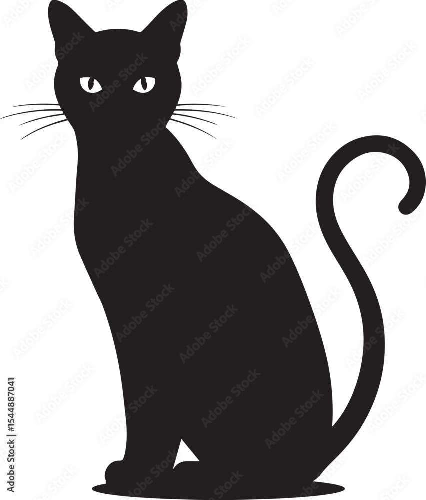 Obraz premium Elegant Black Cat Silhouette Vector Illustration of a Sitting Feline