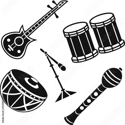 Collection of traditional musical instruments icons