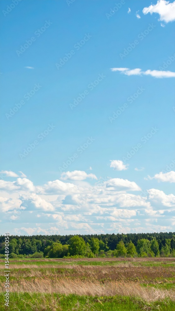 Scenic landscape view of lush fields under a blue sky with fluffy clouds nature photography tranquil environment Scenic landscape view of lush fields under a blue sky with fluffy clouds nature photography tranquil environment