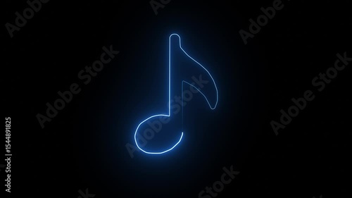 Music icon animation by blue color neon on black background. neon Music icon.