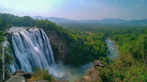 Majestic waterfall cascading into a valley