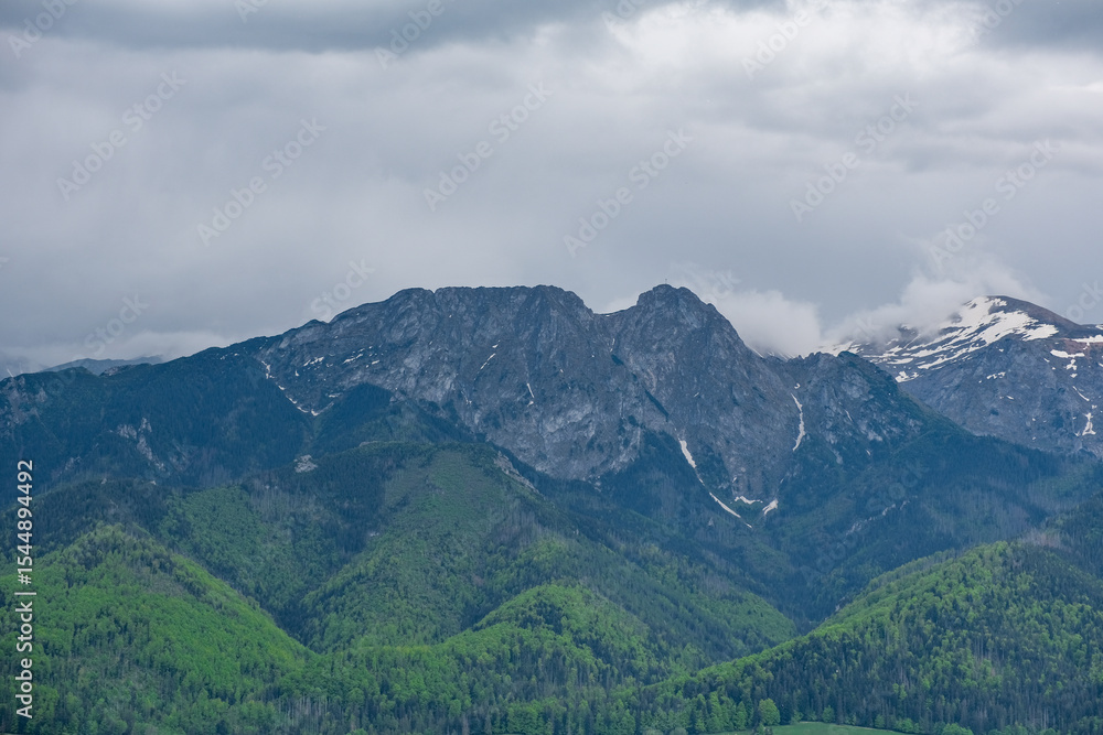 Naklejka premium Mountain landscape with clouds, Giewont Zakopane