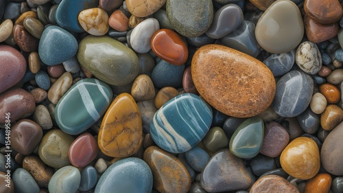 Vibrant Collection of Polished Pebbles in a Colorful Display