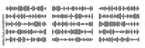 Voice message equalizer vector set. Audio sound wave bar for podcast. Graphic design element for mobile app interface.