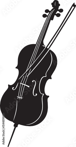 Black and White Silhouette of a Cello – Minimalist Vector Illustration,  the cello stands out in sharp black-and-white detail, suited for educational, orchestral, or design compositions."