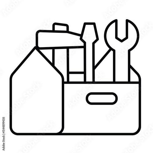 Toolbox with hammer, screwdriver and wrench thin line icon, repair service concept. Vector graphics. Repair tools box sign on white background, style mobile or design.
