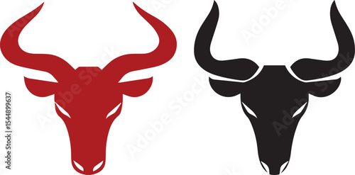 Bull Head Logo Set, Powerful Bull Silhouette Icons, Vector Horned Animal Design
