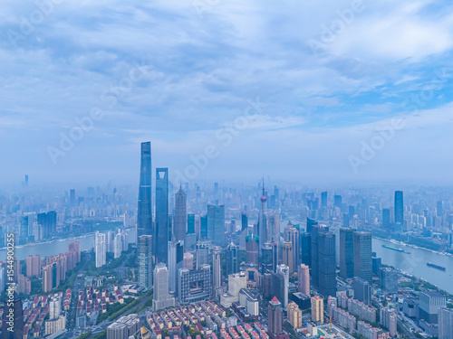 Wallpaper Mural Aerial view of Shanghai skyline in downtown on cloudy day. Torontodigital.ca