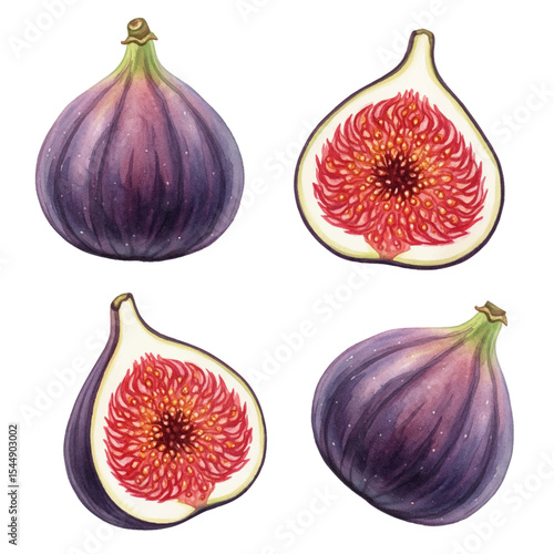 Figs Isolated on Transparent PNG Background - Watercolour Art