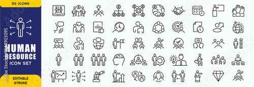 Human Resources line editable icon set. Containing HR, Human Resources, Recruitment, Employment, business, office, company, management. Vector illustration