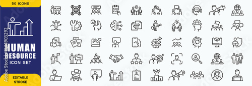 Human Resources line editable icon set. Containing HR, Human Resources, Recruitment, Employment, business, office, company, management. Vector illustration