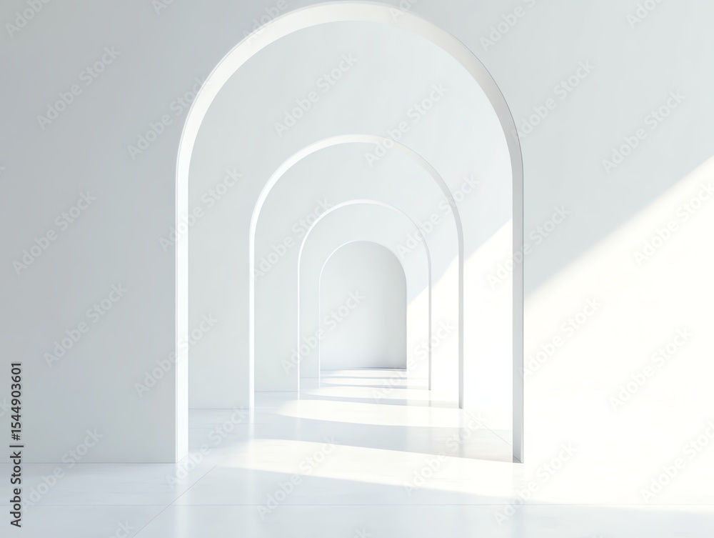 Fototapeta premium Abstract Minimalist Archway with Light Shaft in White Room