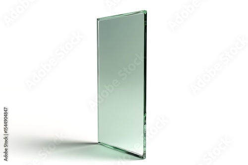 Reflective Glass Panel Smooth Surface Green Edges on White Background Clean Presentation