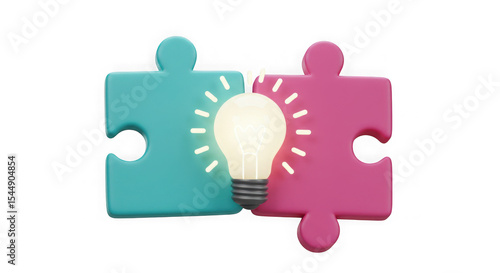 Brilliant Idea: Puzzle Pieces & Glowing Lightbulb – Innovative Solution Concept